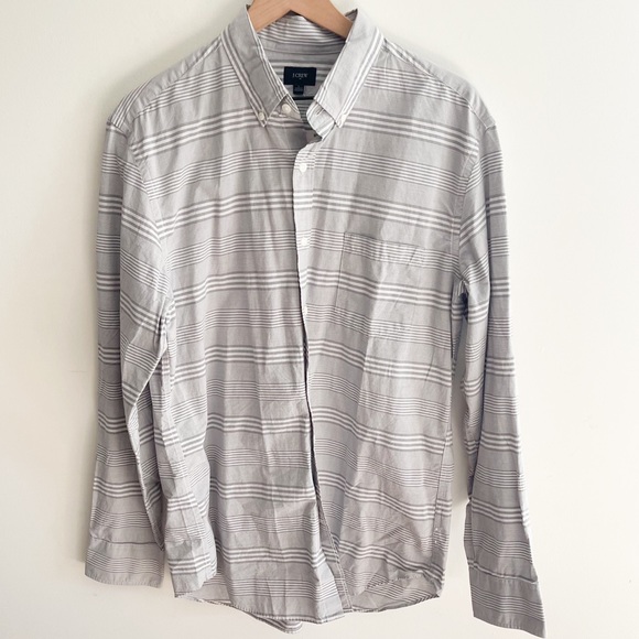 NWT J. Crew Gray And White Striped Button Down Shirt - Picture 1 of 8